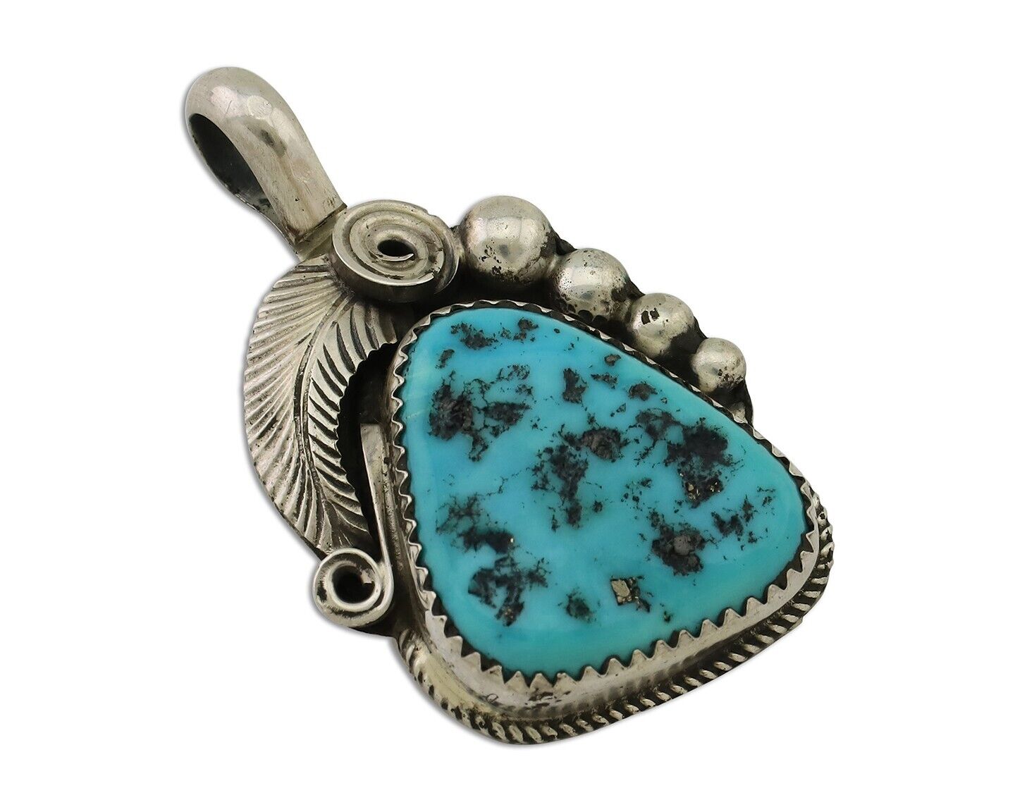 Navajo Pendant 925 Silver Sleeping B Turquoise Signed Justin Morris C.80's