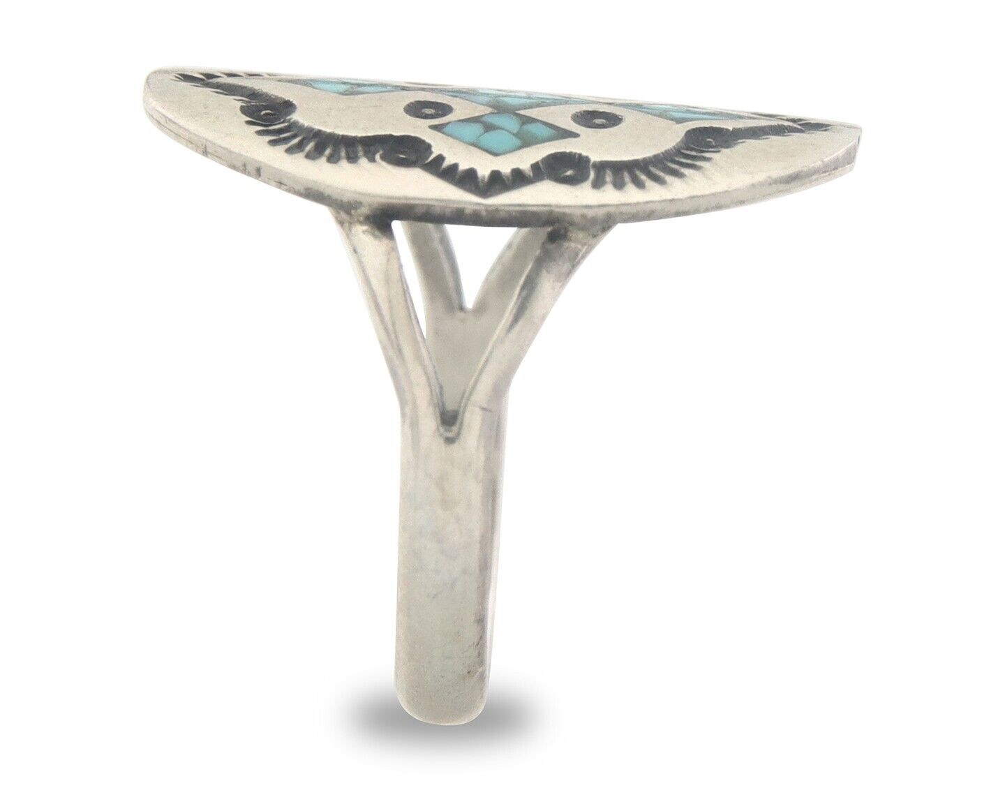 Navajo Ring 925 Sterling Natural Chip Inlay Turquoise C.80's Size 5.75