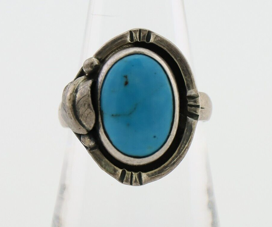 Navajo Handmade Ring 925 Silver Blue Turquoise Artist Signed RL C.80's