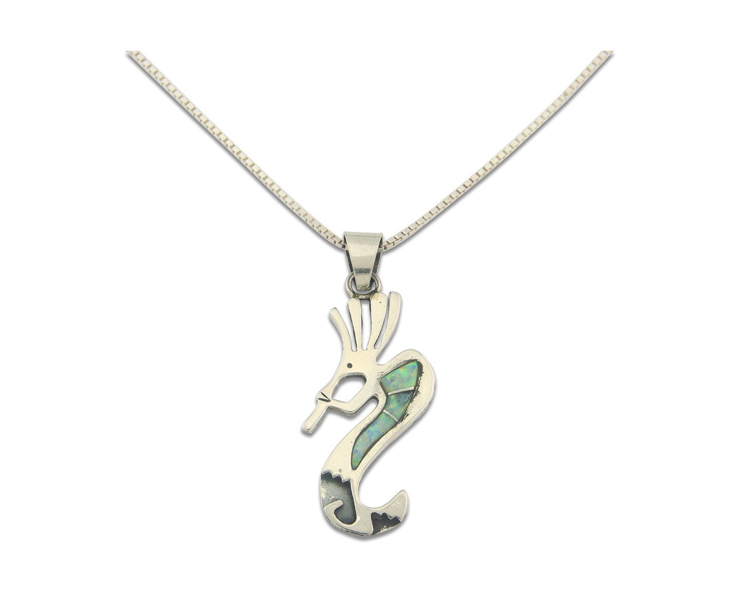 Navajo Kokopelli Necklace Sterling Silver Opal Vintage Signed BB