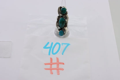Navajo Ring 925 Silver Kingman Turquoise Native American Artist C.80's