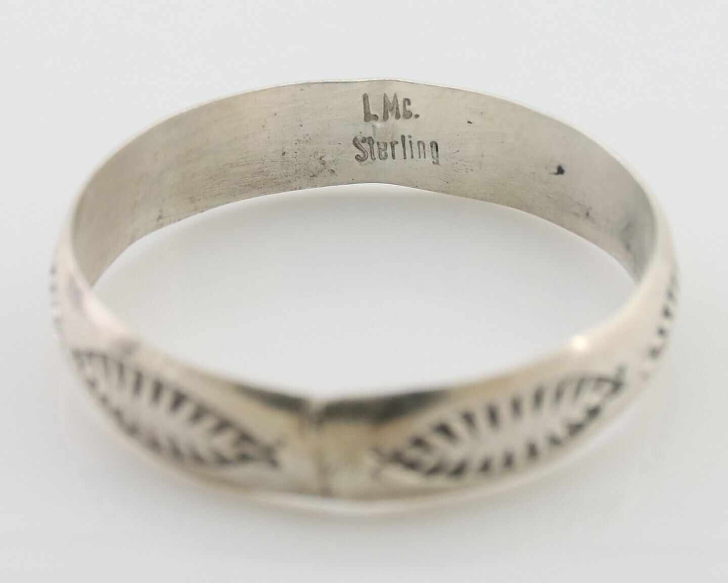 Navajo Hand Stamped Band 925 Silver 5.0 mm Signed Larry Chavez Size 11 C.80's