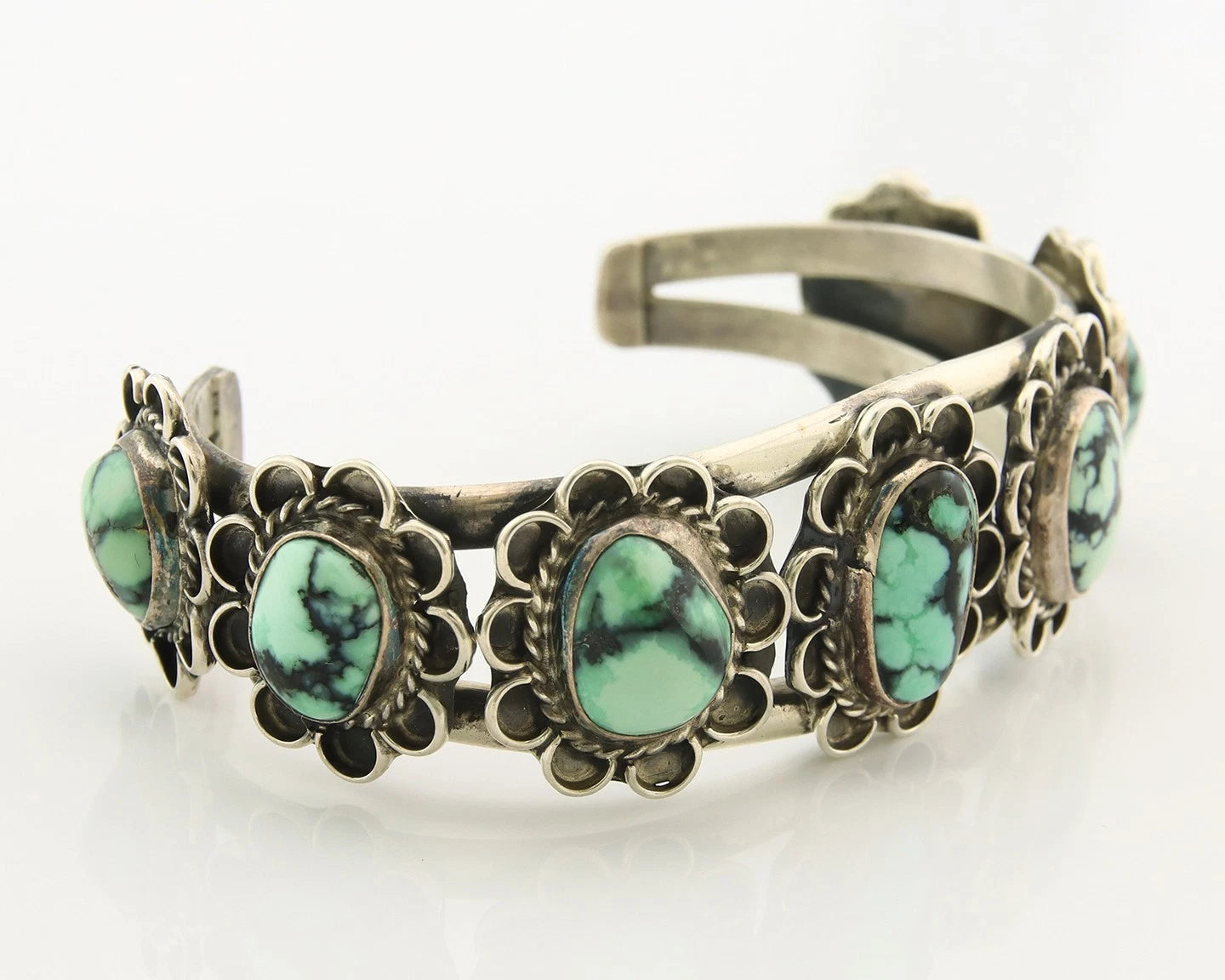 Navajo Cuff Bracelet Sterling Silver Natural Damele Turquoise Vintage Handmade