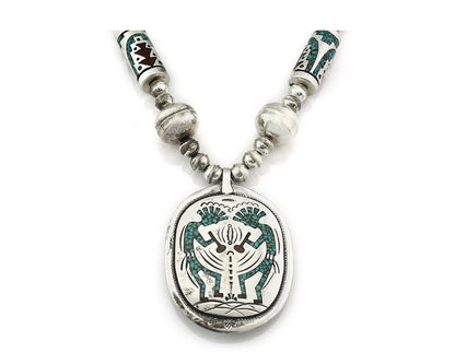 Navajo Necklace Natural Gemstones Vintage Signed William Singer C.80's Handmade