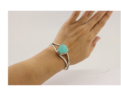Navajo Cuff Bracelet 925 Silver Natural Blue Turquoise Artist Signed Gecko C.80s