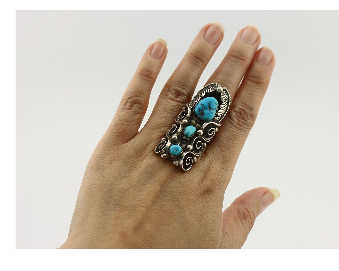 Navajo Ring 925 Silver Sleeping Beauty Turquoise Native American Artist C.80's
