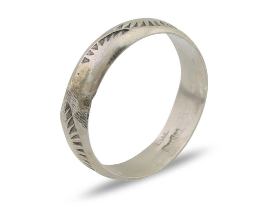 Navajo Hand Stamped Band 925 Silver 5.0 mm Signed Larry Chavez Size 6.5 C.80's