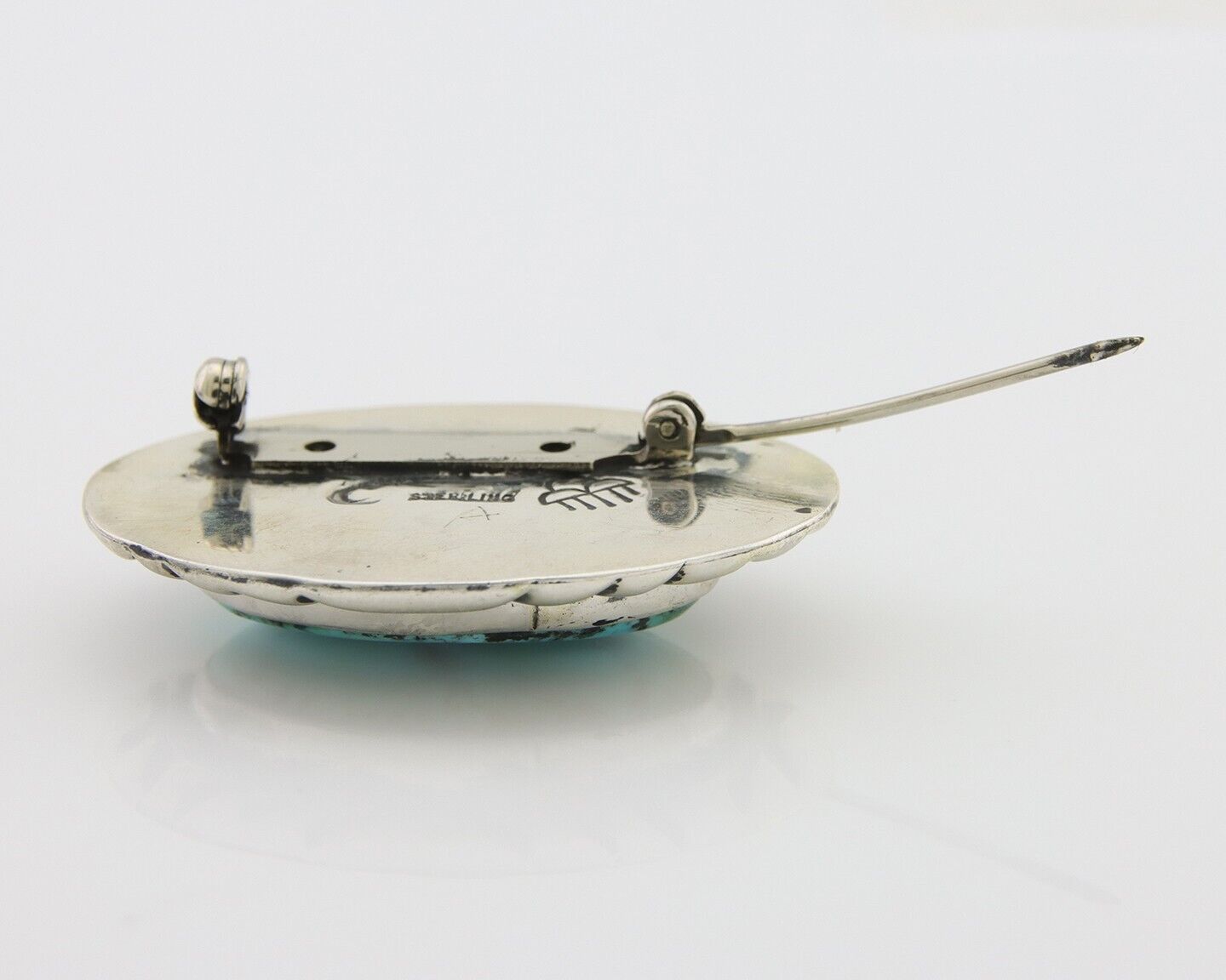 Navajo Pin 925 Silver Natural Mined Turquoise Artist Signed C Montoya C.80's