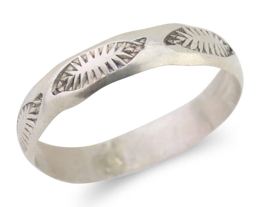 Navajo Hand Stamped Band 925 Silver 5.0 mm Signed Larry Chavez Size 13 C.80's