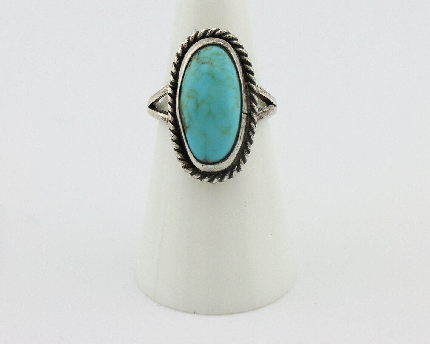 Navajo Ring 925 Silver Kingman Turquoise Native American Artist C.80's