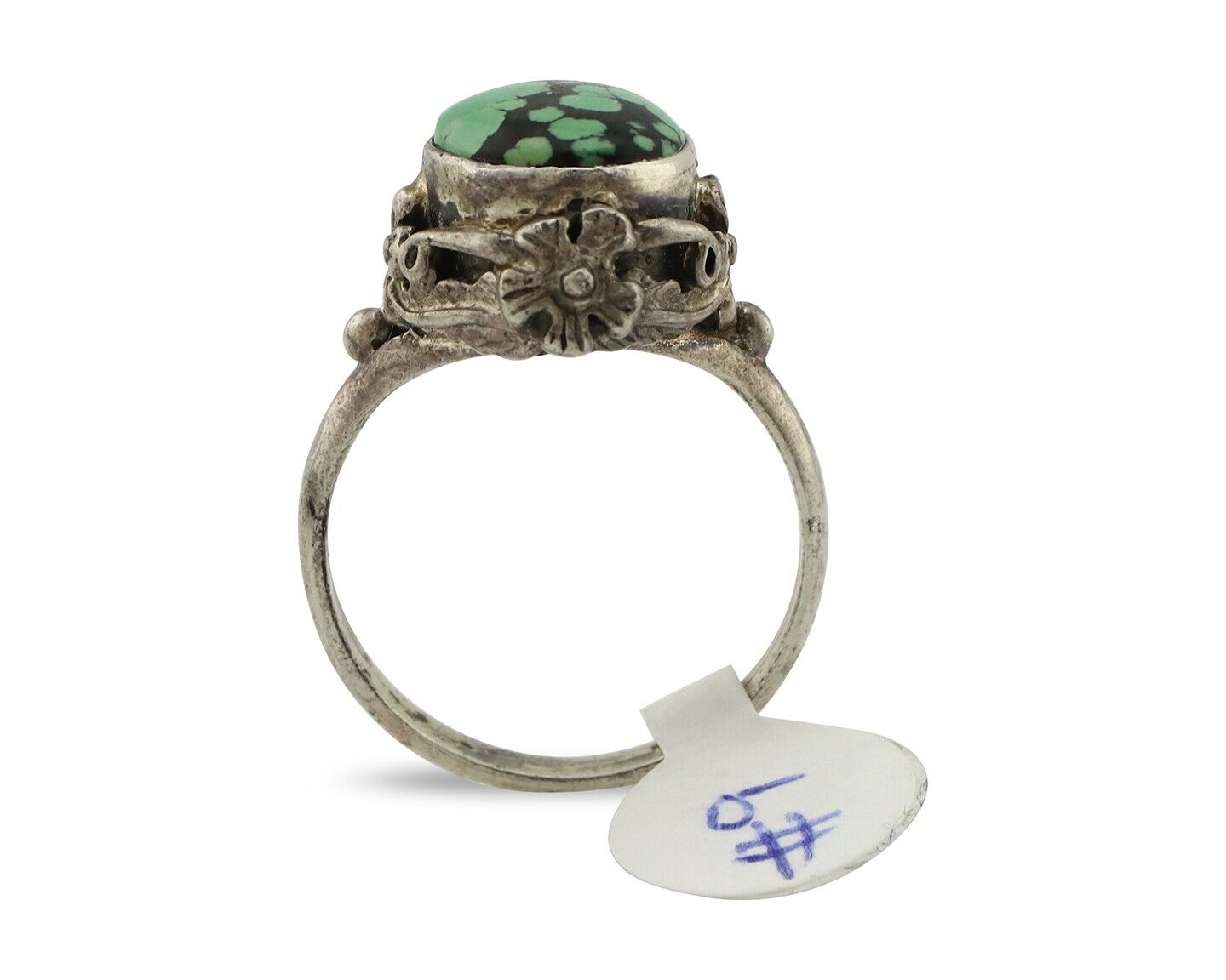 Navajo Ring 925 Silver Natural Spiderweb Turquoise Native Artist Signed Cody