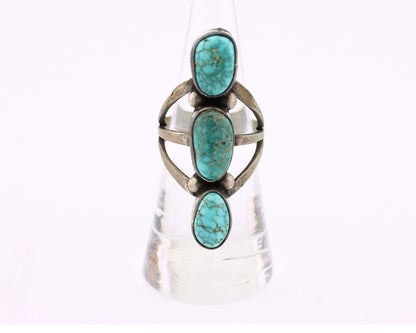 Navajo 3 Stone Ring 925 Silver Morenci Turquoise Native American Artist C.80's