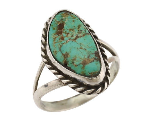 Navajo Ring 925 Silver Natural Turquoise Artist Signed Rabbit Stick C.80's
