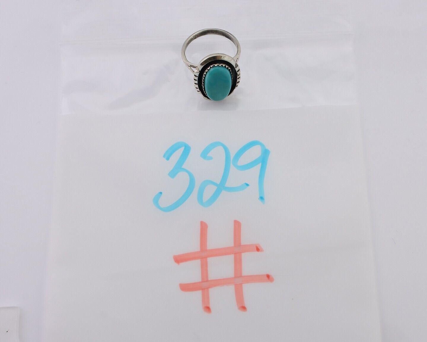 Navajo Hand Stamped Ring 925 Silver Natural Turquoise Native Artist C.80's