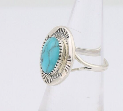 Navajo Ring 925 Silver Natural Blue Turquoise Artist Signed WM C.80's