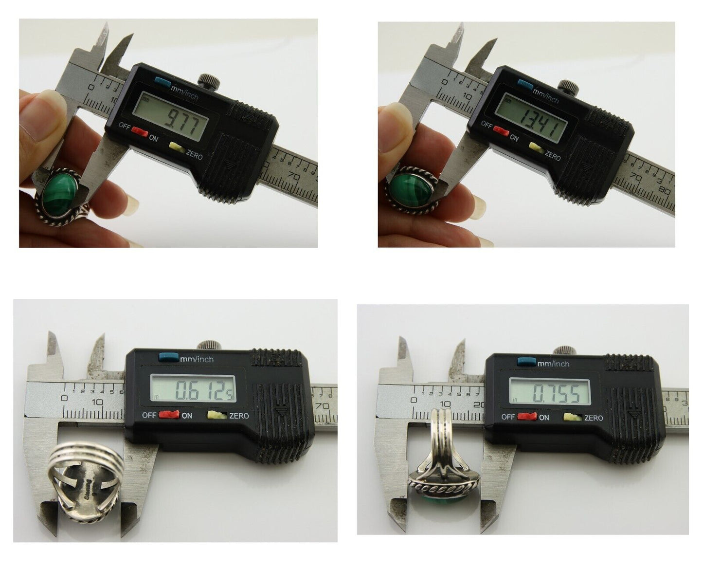 Navajo Ring 925 Silver Natural Malachite Native American Artist C.80's