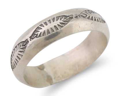 Navajo Hand Stamped Band 925 Silver 6.0 mm Signed Larry Chavez Size 10.5 C.80's
