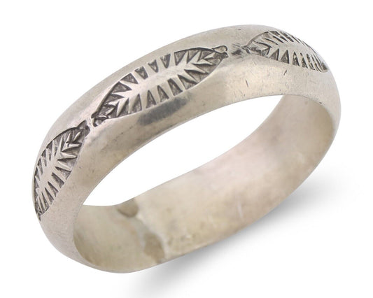 Navajo Hand Stamped Band 925 Silver 6.0 mm Signed Larry Chavez Size 10.5 C.80's
