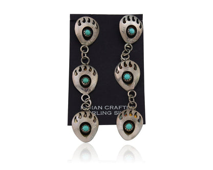 Navajo Paw Earrings 925 Silver Kingman Turquoise Native American Artist C.80's