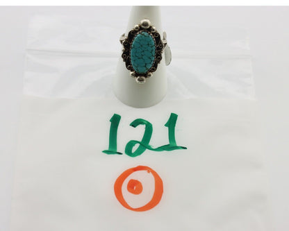 Navajo Ring 925 Silver Spiderweb Turquoise Native American Artist C.80's