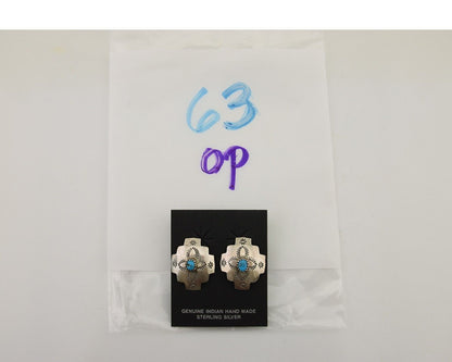 Navajo Hand Stamped Earrings 925 Silver Turquoise Native American Artist C.80's