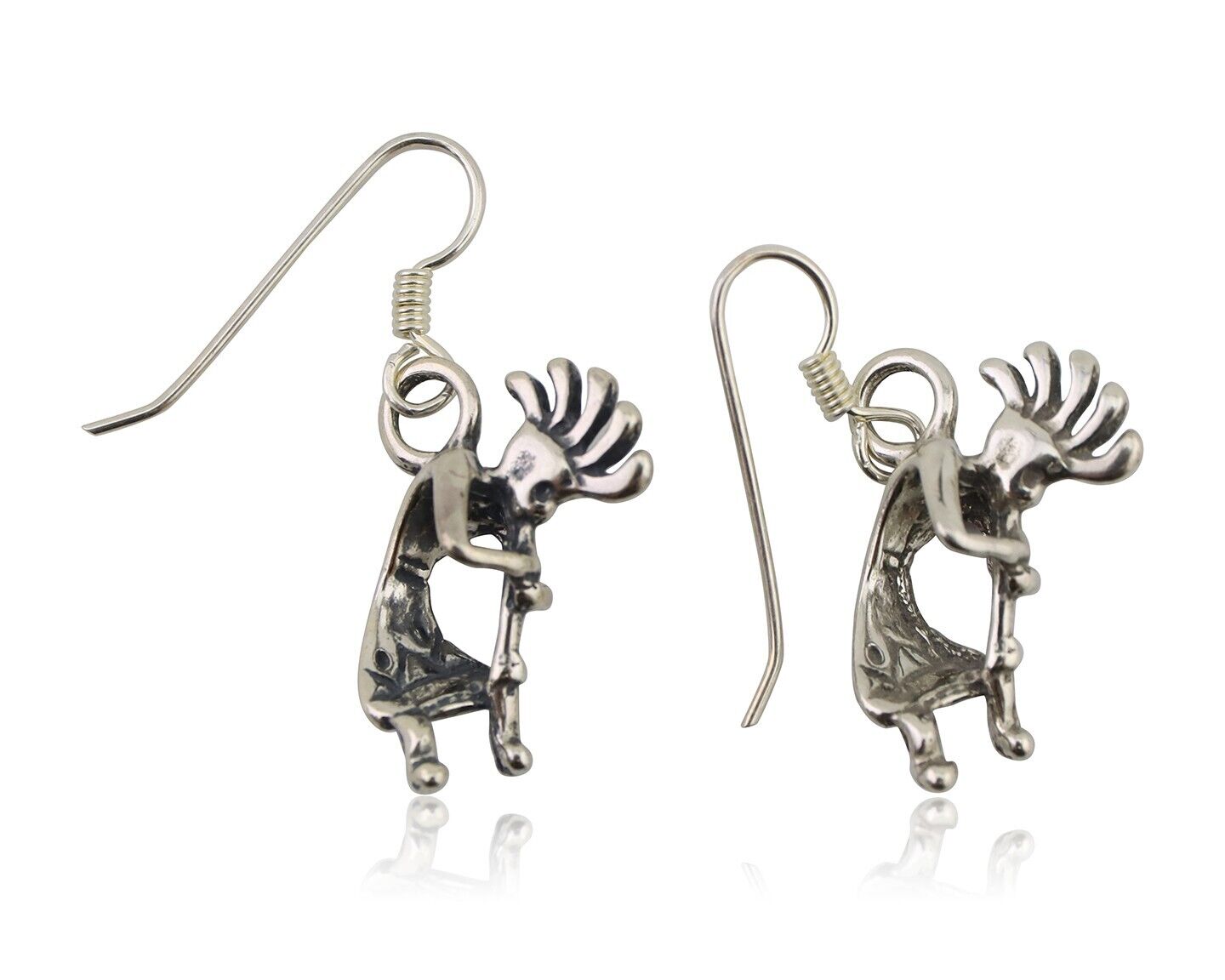 Navajo Kokopelli Dangle Earrings 925 Silver Native American Artist C.80's