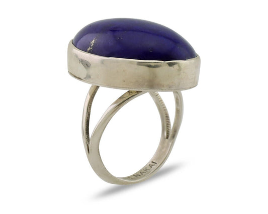 Navajo Handmade Ring 925 Silver Natural Lapis Lazuli Artist Signed NAKAI C.80's