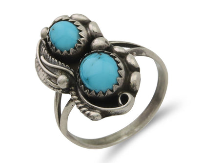 Navajo Ring 925 Silver Natural Blue Turquoise Artist Signed SC C.80's Size 5.5