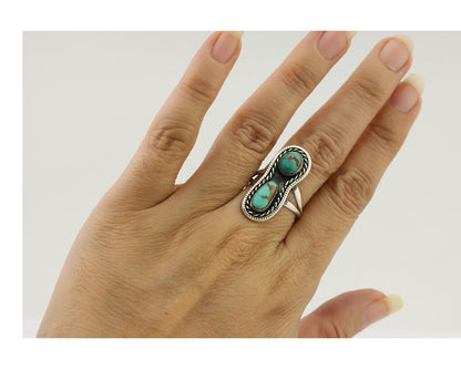 Navajo Handmade Ring 925 Silver Natural Turquoise Native American Artist C.80's