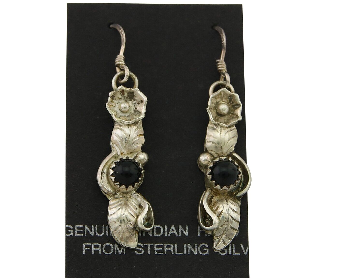 Navajo Earrings 925 Silver Handmade Natural Onyx Signed DB C.80's