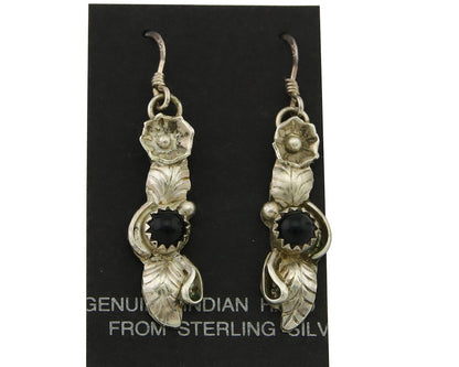 Navajo Earrings 925 Silver Handmade Natural Onyx Signed DB C.80's