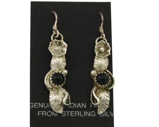 Navajo Earrings 925 Silver Handmade Natural Onyx Signed DB C.80's