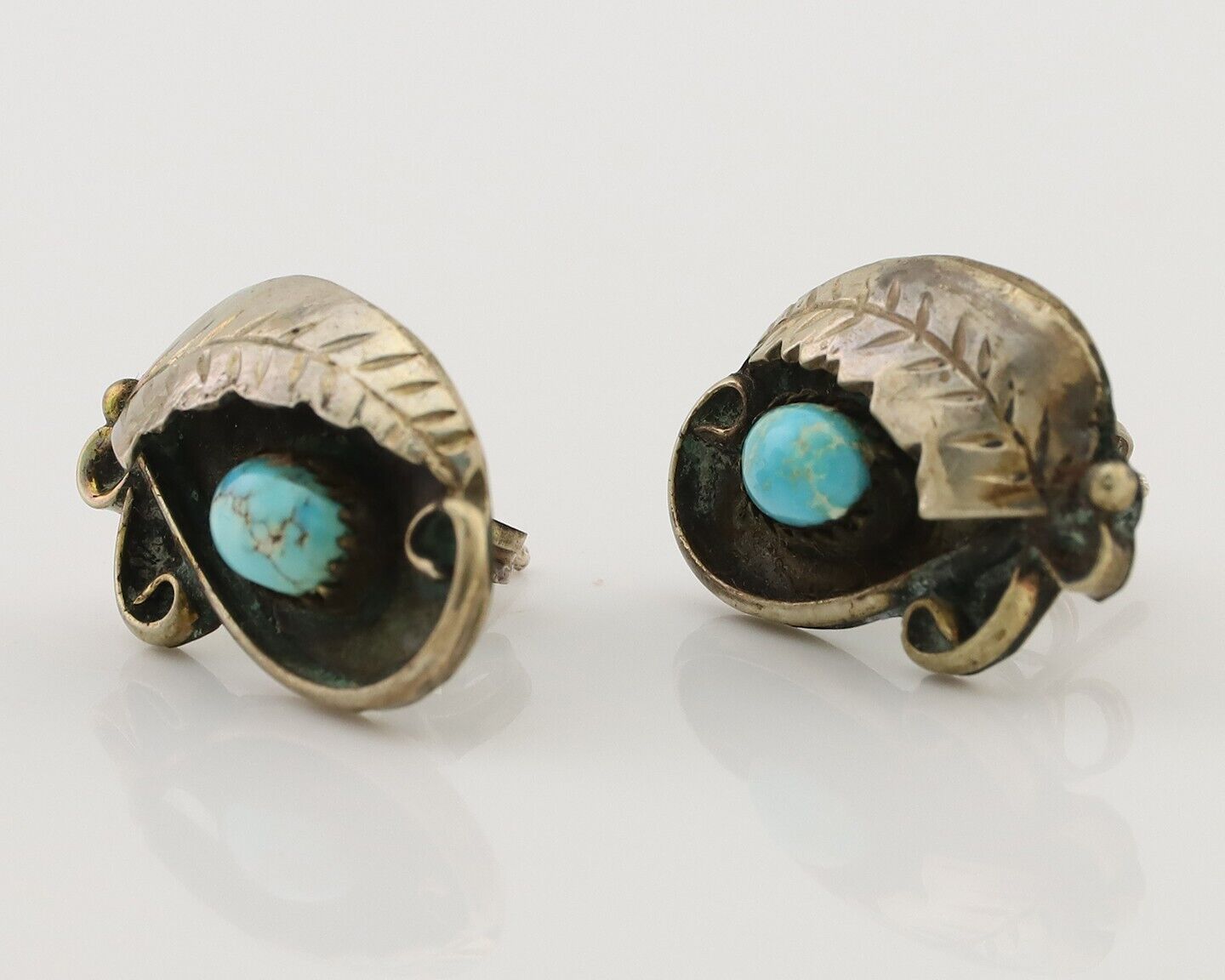 Navajo Earrings 925 Silver Natural Turquoise Native American Artist C.80's