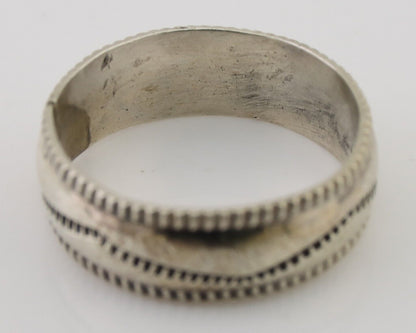 Navajo Hand Stamped Band 925 Silver 6.0 mm Native Artist Size 5.5 C.80's