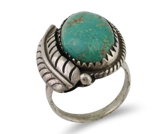 Navajo Ring 925 Silver Green Kingman Turquoise Native American Artist C.80's