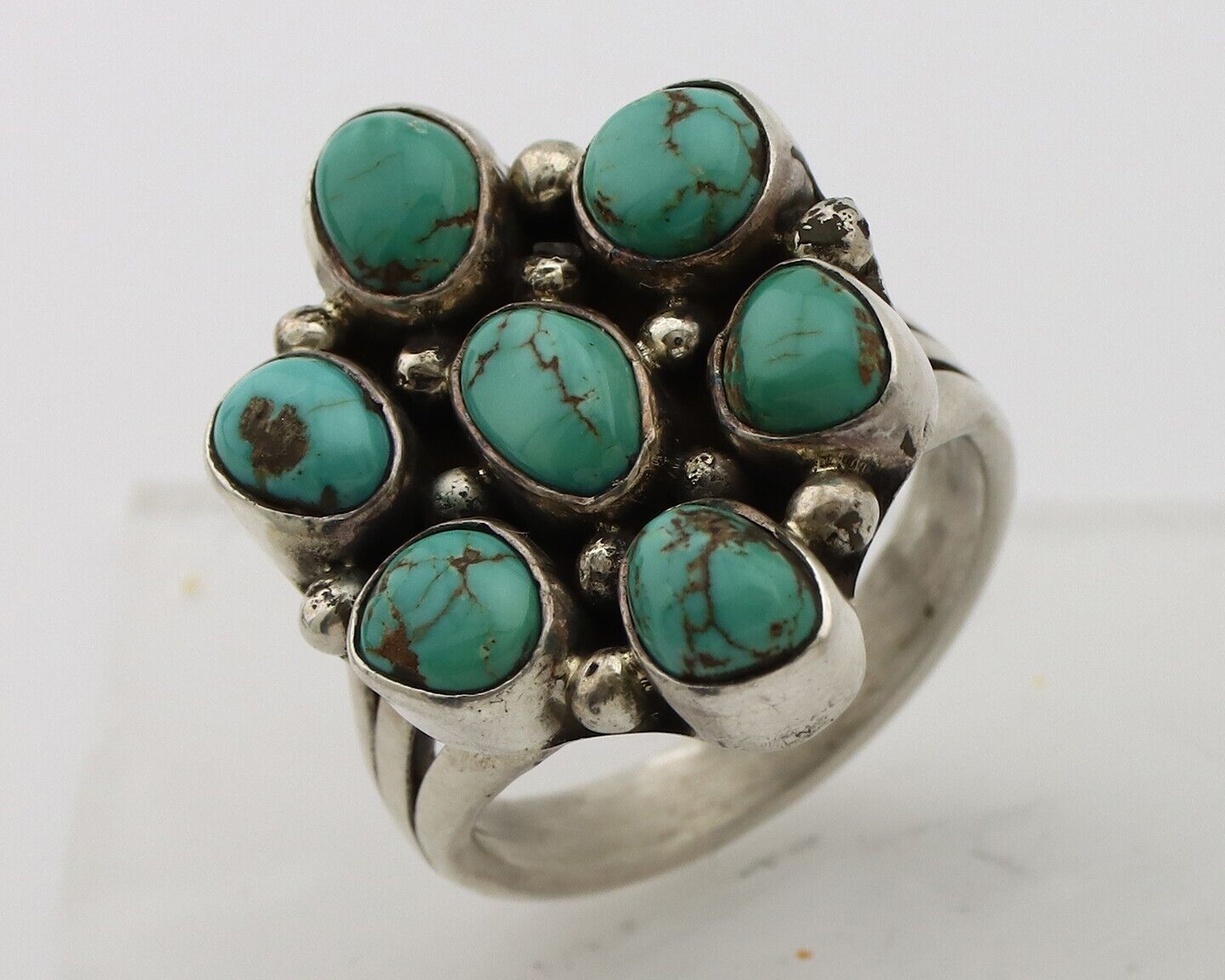 Navajo Ring 925 Silver Spiderweb Turquoise Artist Signed LP C.80's