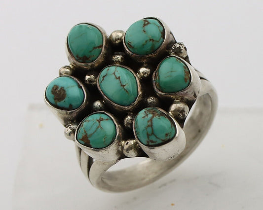 Navajo Ring 925 Silver Spiderweb Turquoise Artist Signed LP C.80's