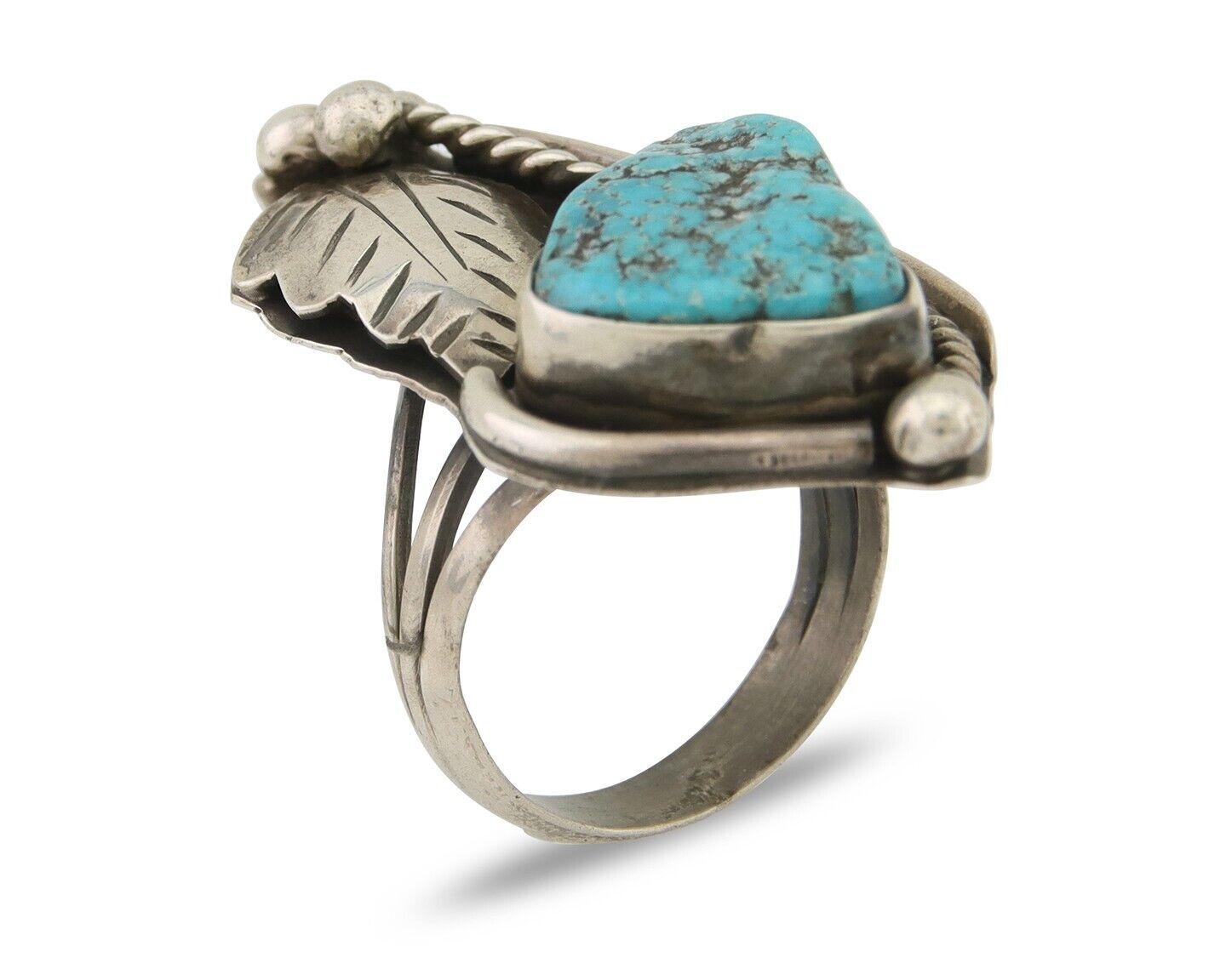 Navajo Ring 925 Silver Natural Blue Turquoise Signed David Garcia C.80's