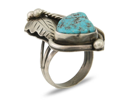 Navajo Ring 925 Silver Natural Blue Turquoise Signed David Garcia C.80's