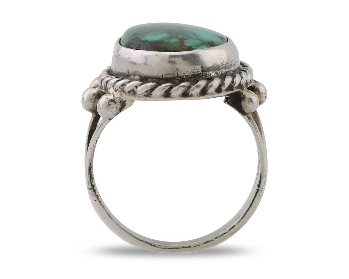 Navajo Ring 925 Silver Natural Blue Turquoise Artist Signed MC C.80's