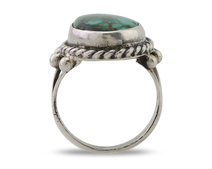 Navajo Ring 925 Silver Natural Blue Turquoise Artist Signed MC C.80's