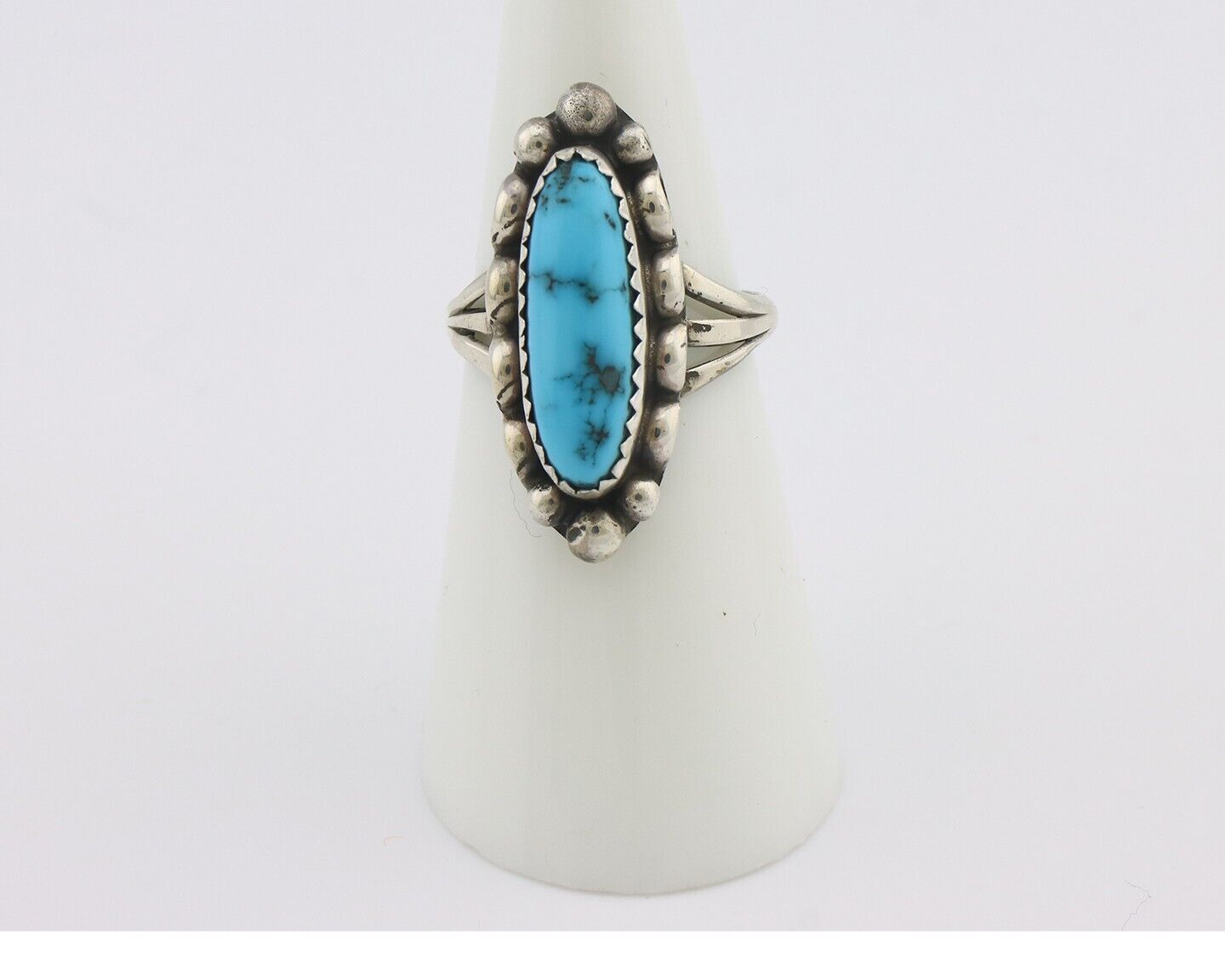 Navajo Ring .925 Silver Sleeping Beauty Turquoise Signed SkyStone Creations C80s
