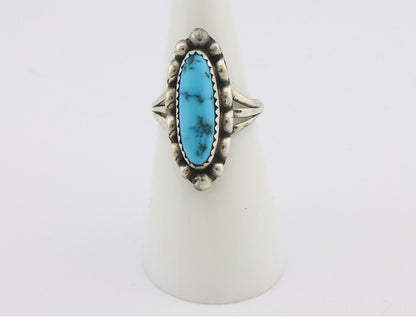 Navajo Ring .925 Silver Sleeping Beauty Turquoise Signed SkyStone Creations C80s