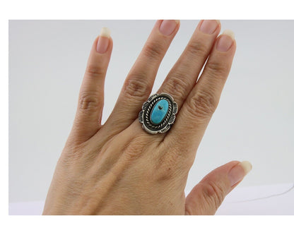 Navajo Ring 925 Silver Bisbee Turquoise Signed Herbert Cayatineto C80s Size 7.5