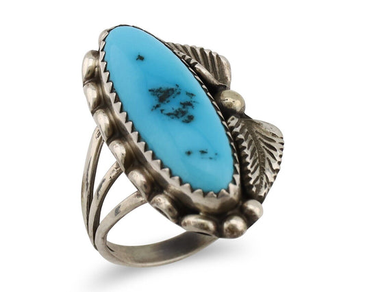 Navajo Ring 925 Silver Sleeping Beauty Turquoise Signed SC C.80's
