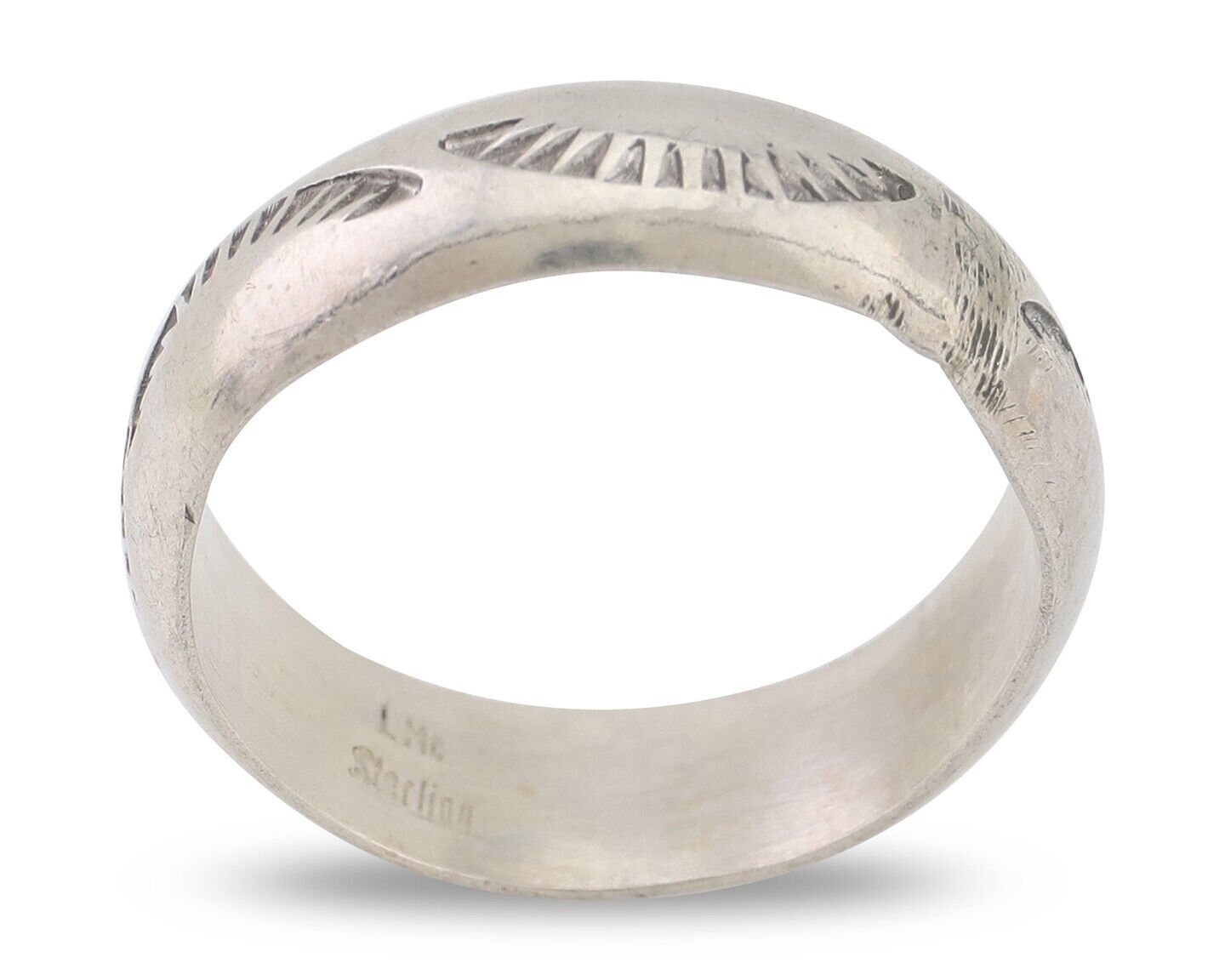 Navajo Hand Stamped Band 925 Silver 6.0 mm Signed Larry Chavez Size 8.75 C.80's