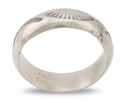 Navajo Hand Stamped Band 925 Silver 6.0 mm Signed Larry Chavez Size 8.75 C.80's
