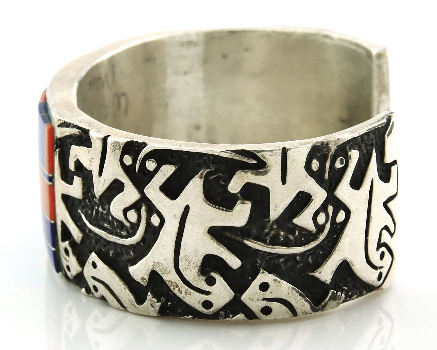 Navajo Cuff Bracelet Sterling Silver Natural Gemstone Signed Wilbert Muskett