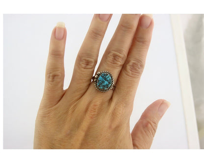 Navajo Ring 925 Sterling Natural Turquoise Native Artist C.80's Size 6.25