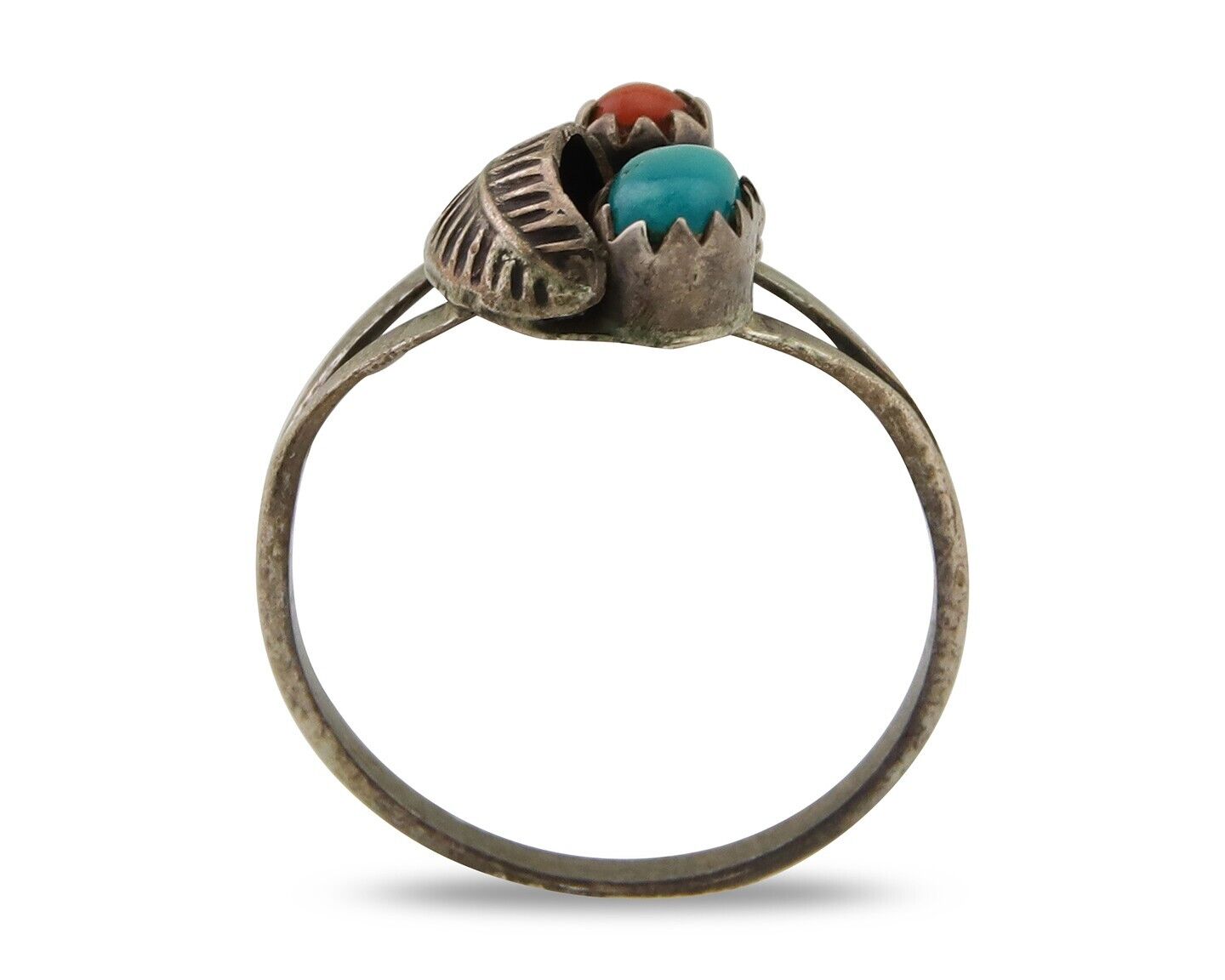 Navajo Handmade Ring 925 Silver Turquoise & Coral Native Artist C.80's
